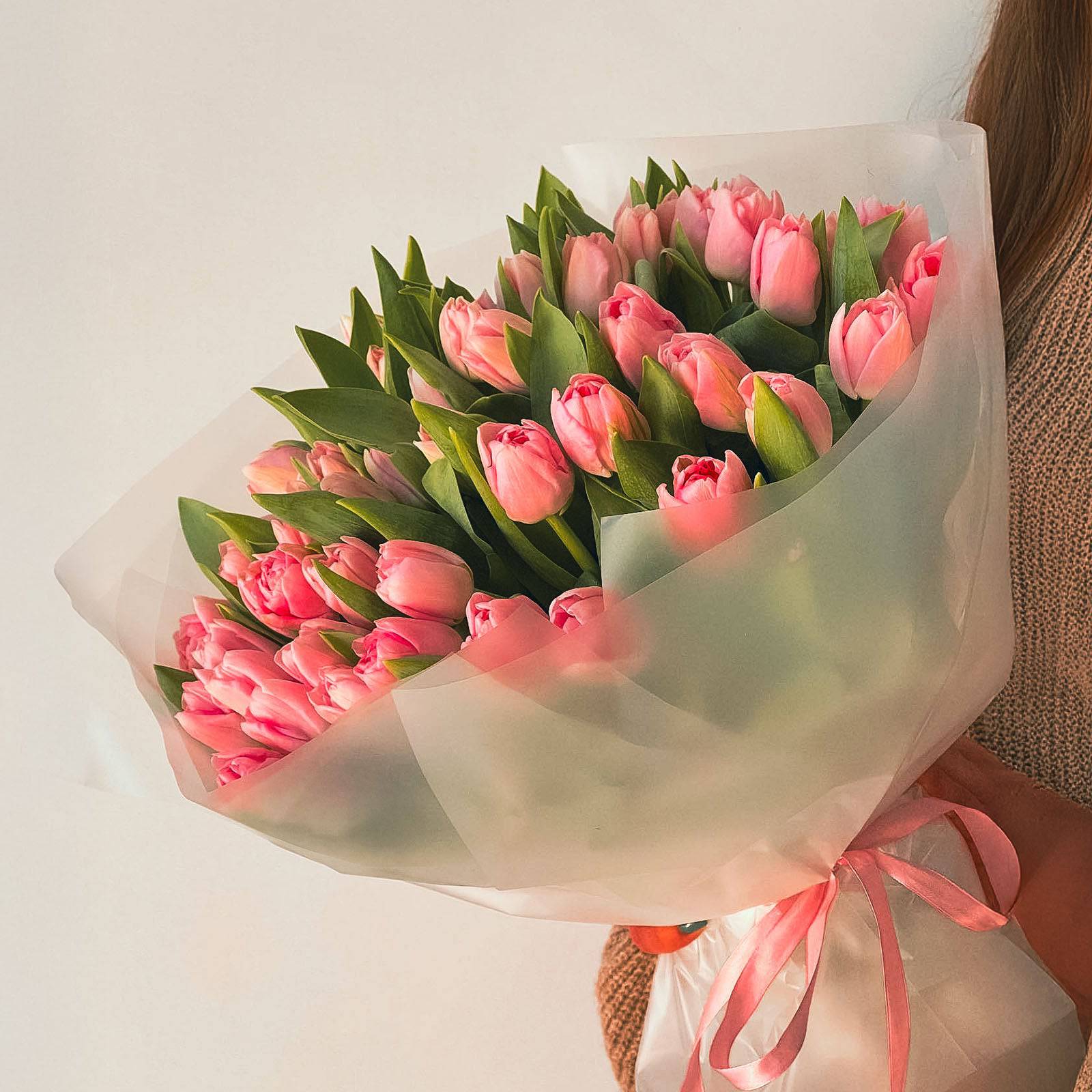 Pink Tulips – Hand-Tied 24-200 Stem Tulip Bouquet – Flowers Valley