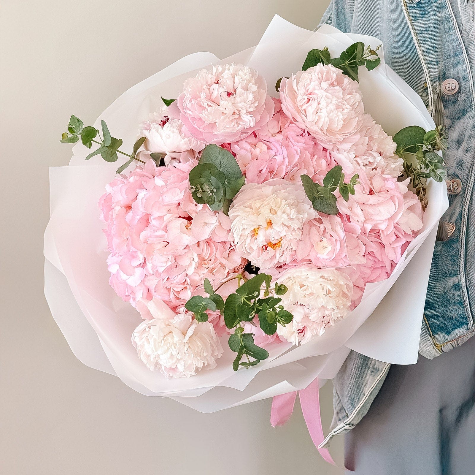Blushing Petal Cloud – Peony & Hydrangea Bouquet - Flowers Valley Shop