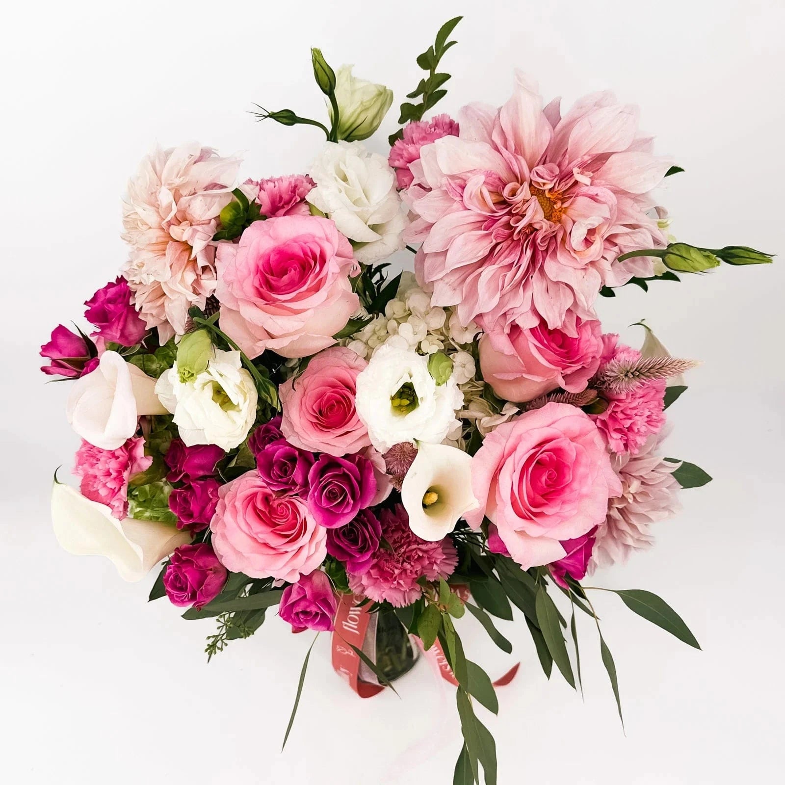 Romantic Pink Reverie floral arrangement with pink and white seasonal blooms – same day delivery Bay Area