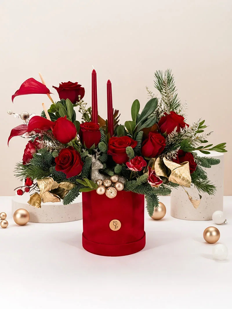 Flower arrangement in a red velvet box from New Year Collection