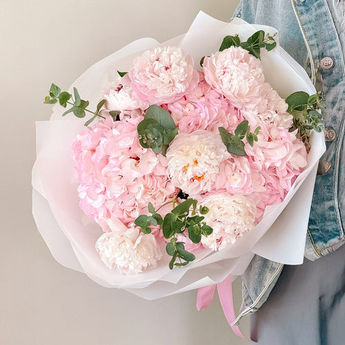 Blushing Petal Cloud – Peony & Hydrangea Bouquet - Flowers Valley Shop