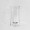 Clear glass cylinder vase with Flowers Valley logo, suitable for bouquets