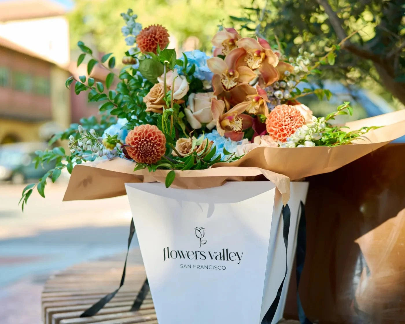 Fresh flower bouquet in Flowers Valley bag for same-day flower delivery in Alameda County