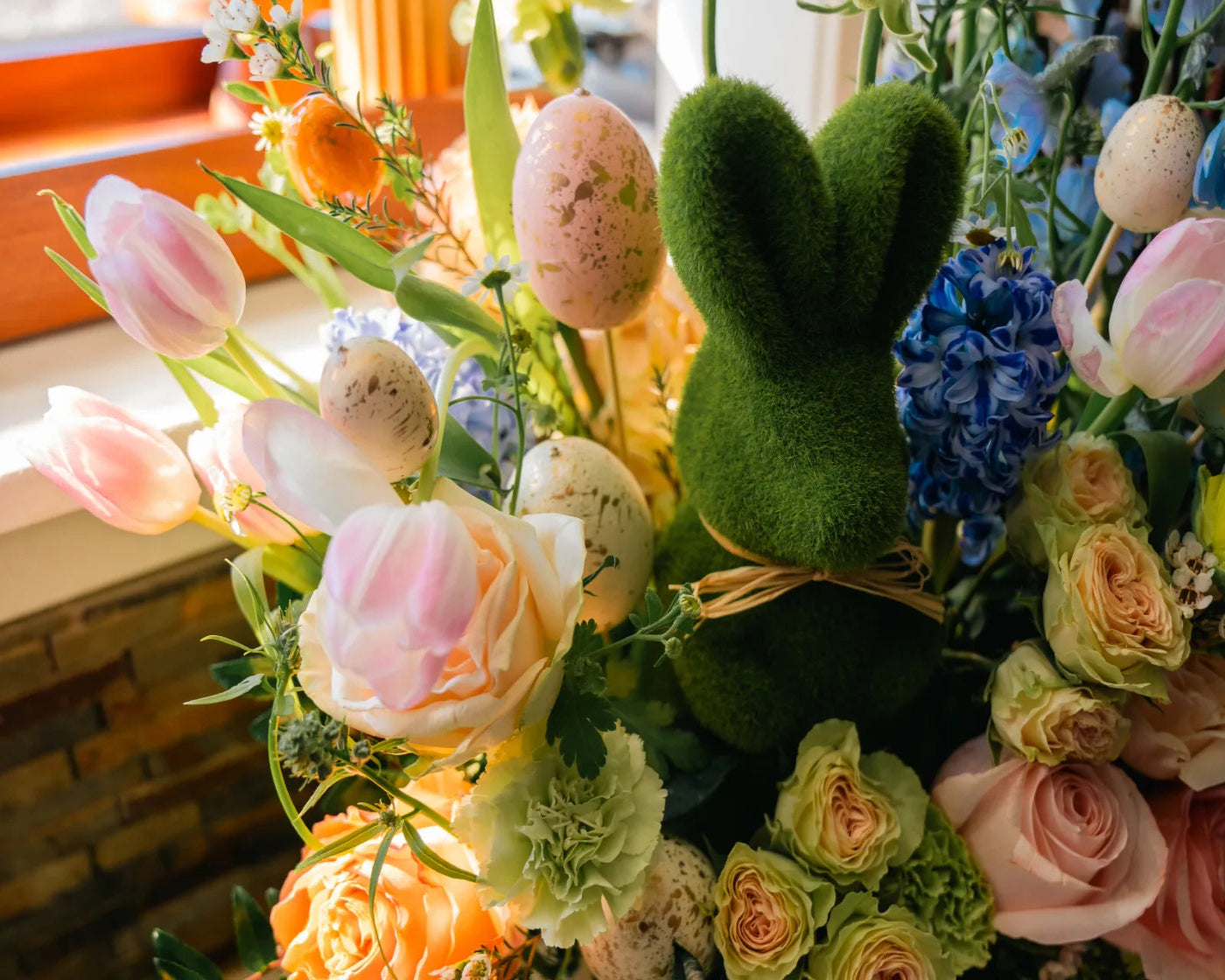 Spring bouquet with tulips, roses, and Easter accents for Berkeley flower delivery – Flowers Valley