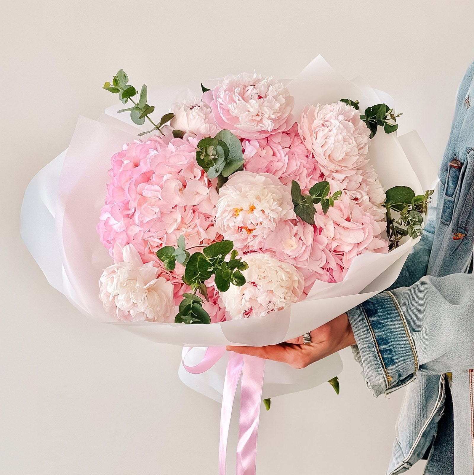 Blushing Petal Cloud – Peony & Hydrangea Bouquet - Flowers Valley Shop