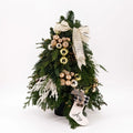 Champagne Glow Tree holiday arrangement decorated with champagne and gold ornaments, luxury mini Christmas tree by Flowers Valley.