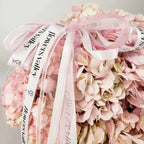 Close-up of pink hydrangeas with Flowers Valley signature ribbon in Pink Elegance Hydrangea Box