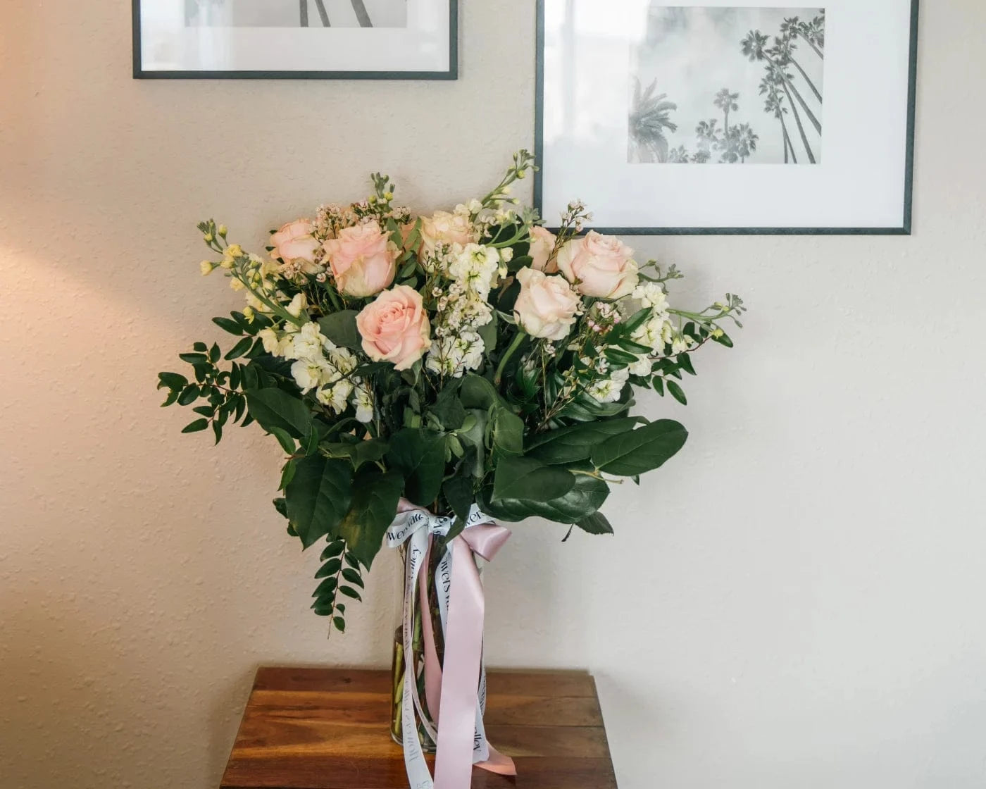 Elegant bouquet with white roses and red flowers in a Pleasanton home – Flowers Valley delivery