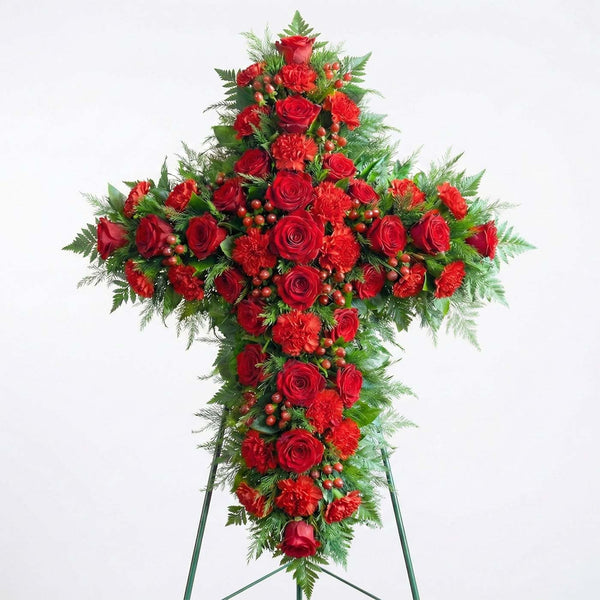 Redline Tribute Standing Cross | Funeral Flowers – Flowers Valley Shop
