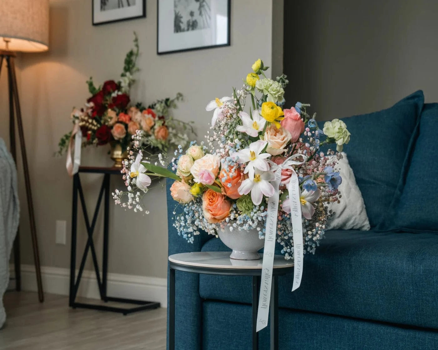 Pastel bouquet with roses, lilies, and wildflowers in a San Leandro home – Flowers Valley delivery